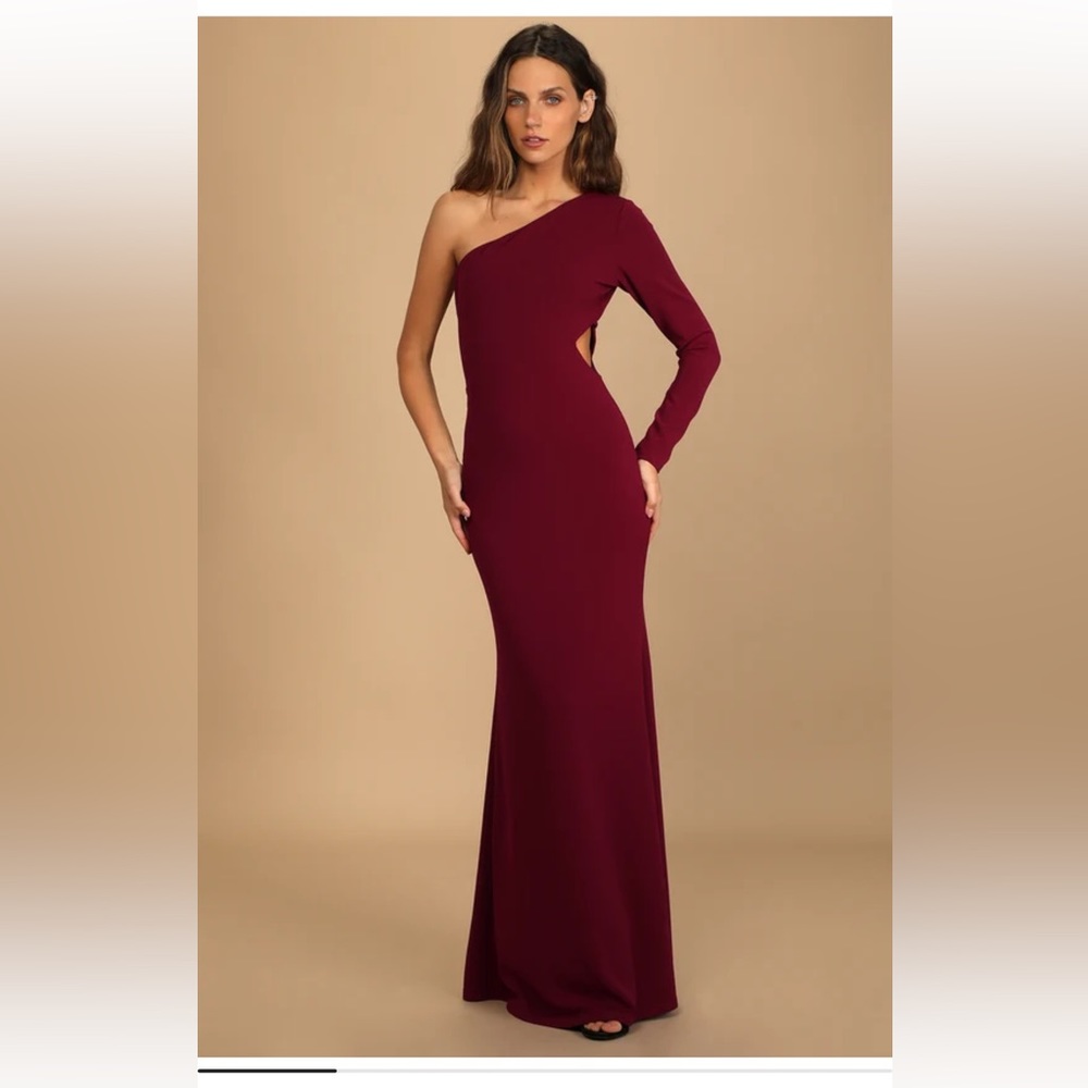 Lulus Wondrous Romance Burgundy One-Shoulder Mermaid Maxi Dress
